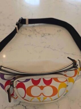 Coach Multicolor Signature C Logo Mini Belt Bag - White Base